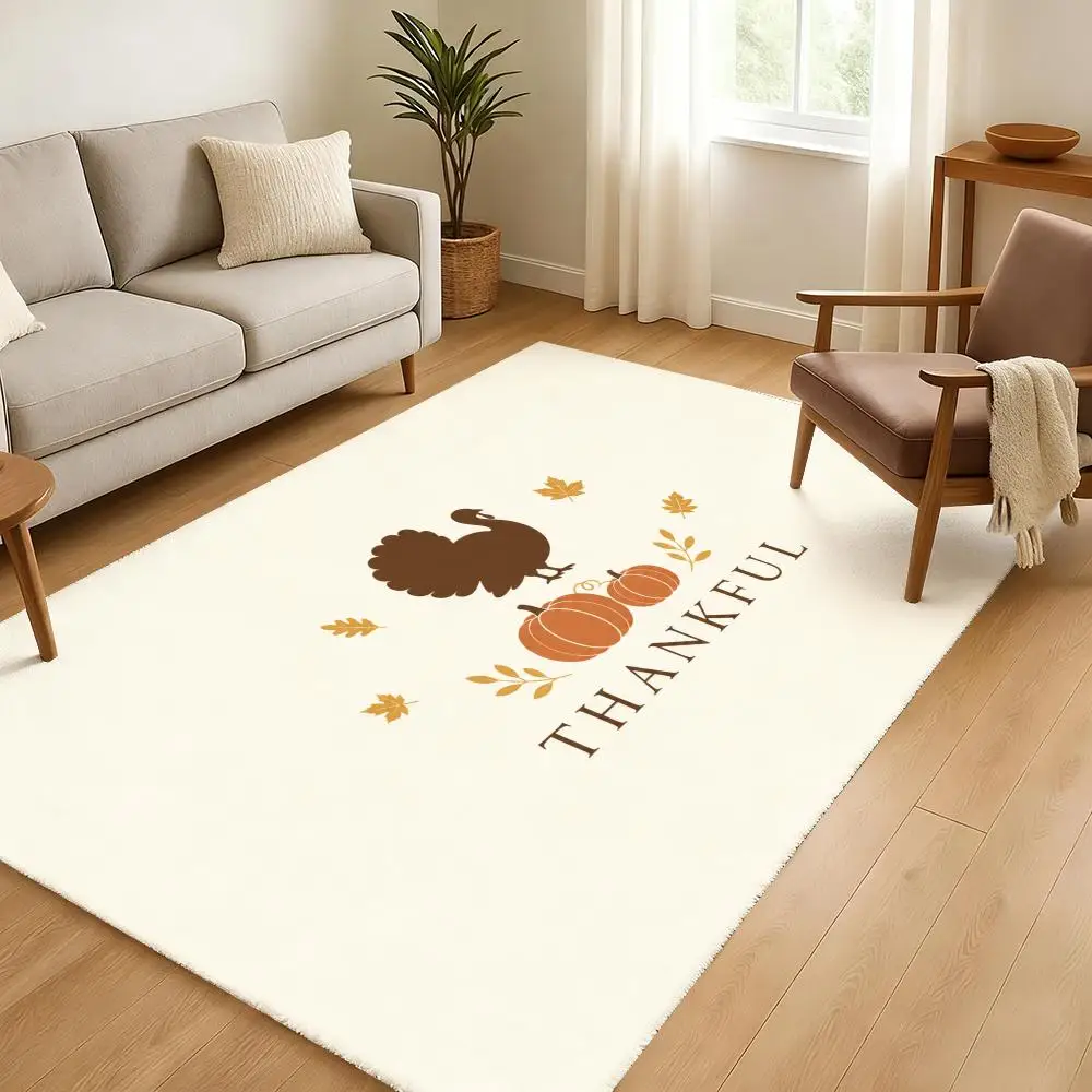 THANKFUL Floor Mat Soft Thickened Absorbent Non-Slip Bedroom Living Room Door Mat Home Decor Flannel Rugs