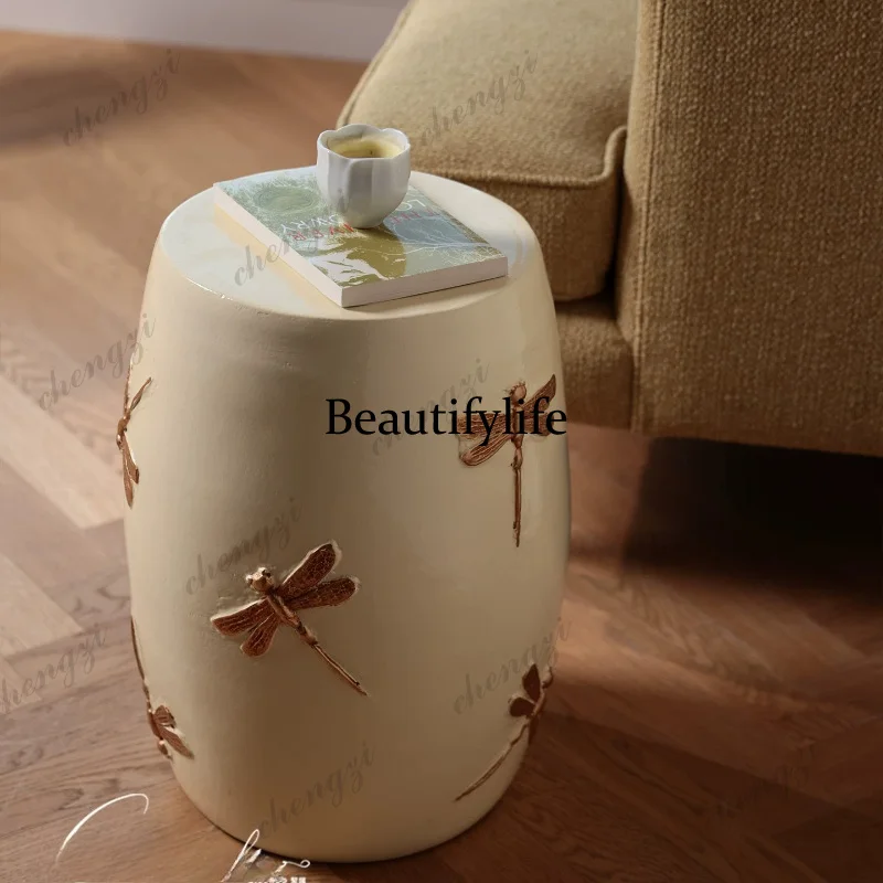 A73 ceramic side table living room coffee table movable drum stool sofa bedside household pier