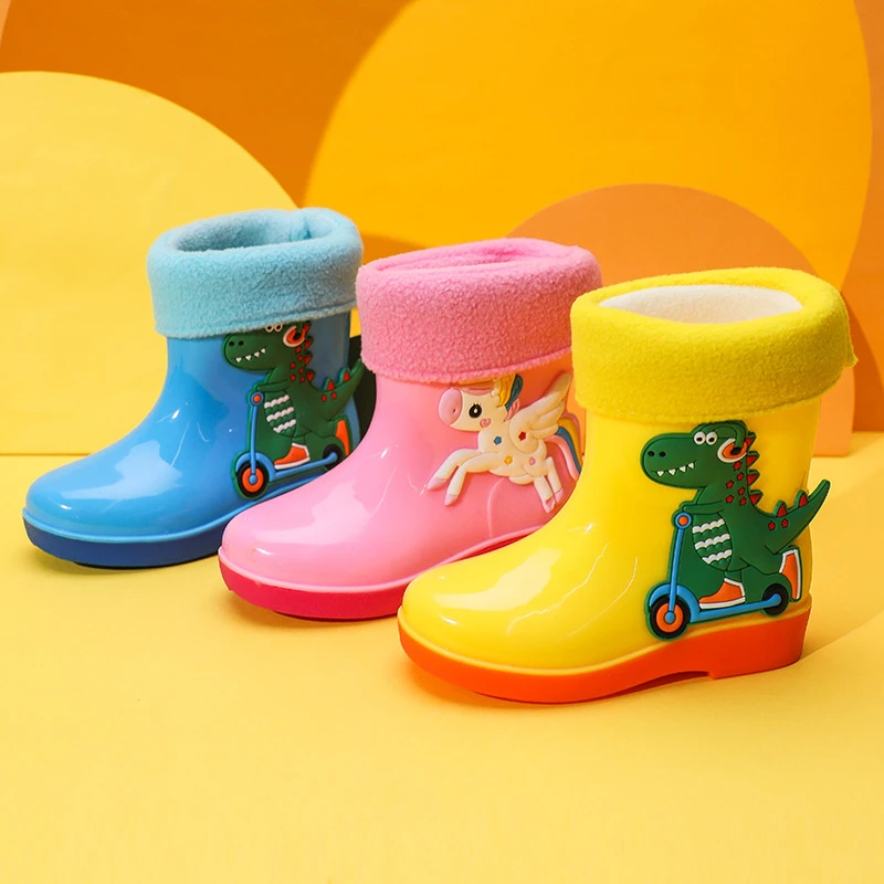 Children rain shoes girls warm light non slip boys children shoes rubber shoes winter overshoes rain boots botte enfant fille