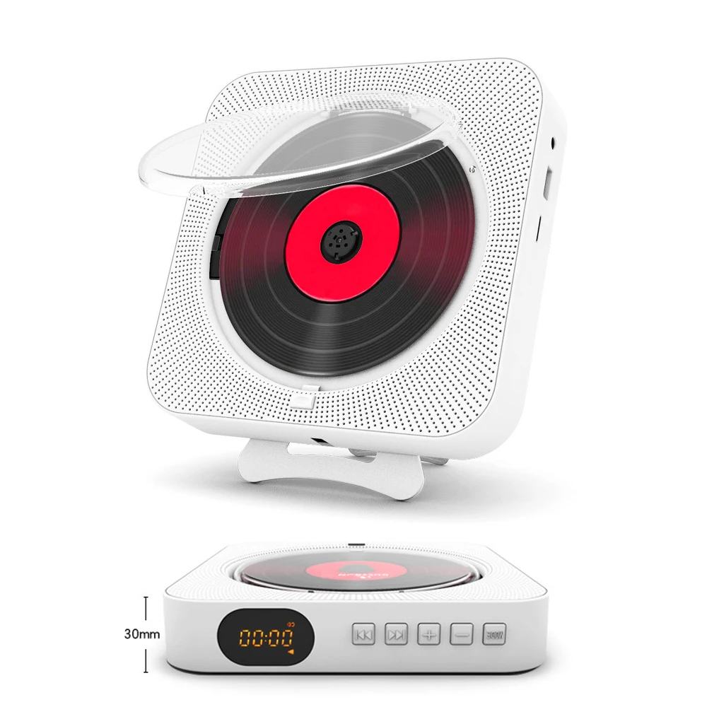 Portable Wall Mount CD Player Bluetooth Stereo Speaker LED Screen IR Remote FM Radio USB TF Card 3.5mm AUX Home MP3 Disc Player