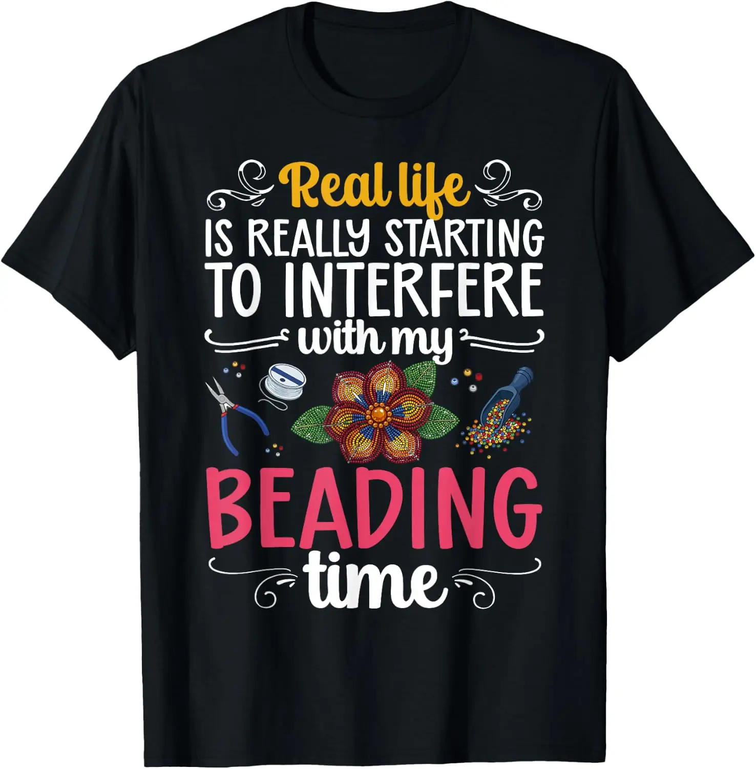 My Beading Time Beadwork Beader Bead T-Shirt 100% Cotton Trendy Y2K Short-Sleeve Tee – Soft, Quick-Drying, & Moisture-Wicking;