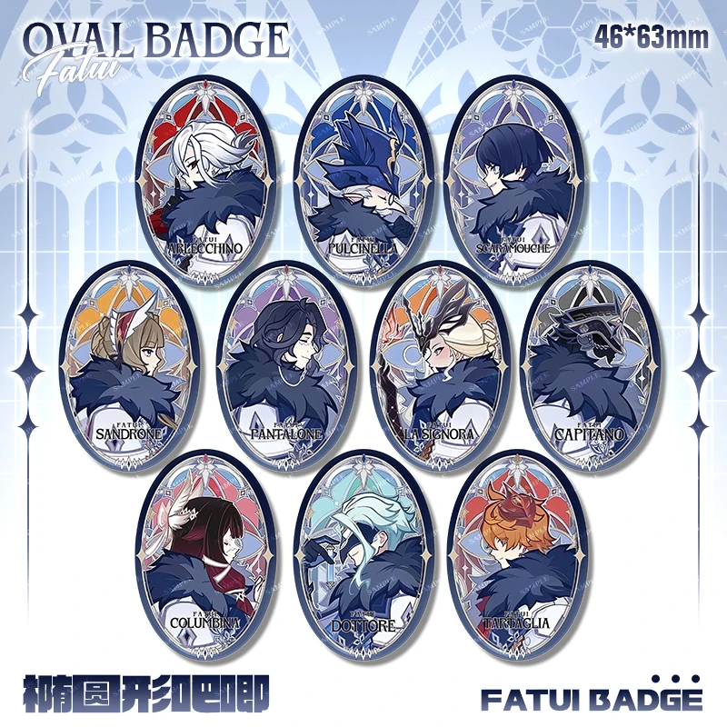 

Игра Genshin Impact Fatui Commander Series овальный значок аниме аксессуары для косплея Childe Columbina Dottore металлическая брошь рождественские подарки