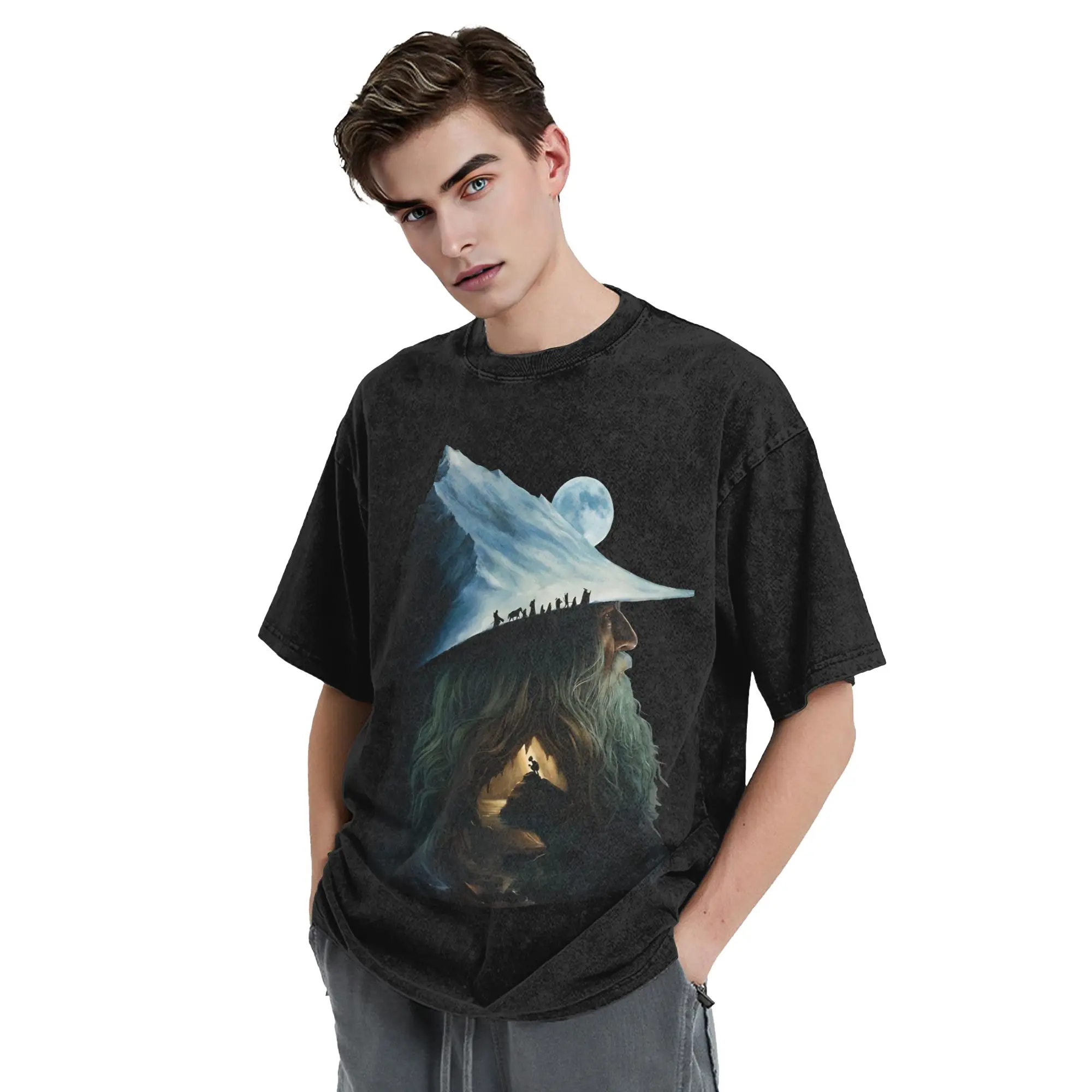 Washed T Shirts Journey to Misty Mountain Vintage T-Shirt Oversize L-Lords R-Rings 100% Cotton Graphic Tops Tops Tees Men Women