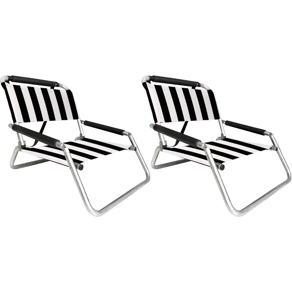 

Beach Chairs 2 Pack | Water Resistant with Shoulder Strap and Slip Pocket | Folds Thin (Black/White Stripes, Regular)