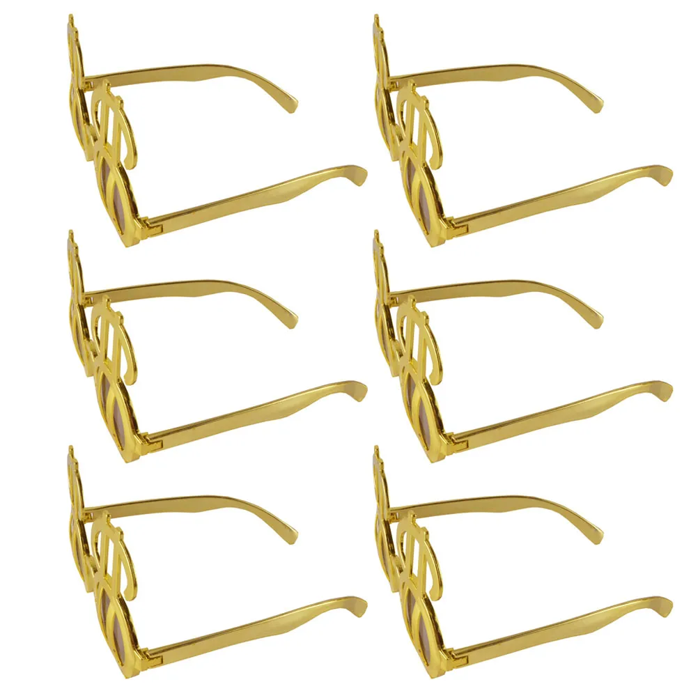 

6pcs Dollar Sunglasses Golden Party Photo Prop Party Glasses Photo Props Decorations Reusable PP Costumes Accessories
