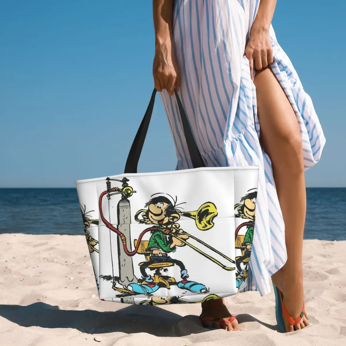 

Gaston Lagaffe Big Ben Head Beach Tote Bag Sport Gym Yoga Duffle Large Tote Bag Women Travel Bag Fitness bag