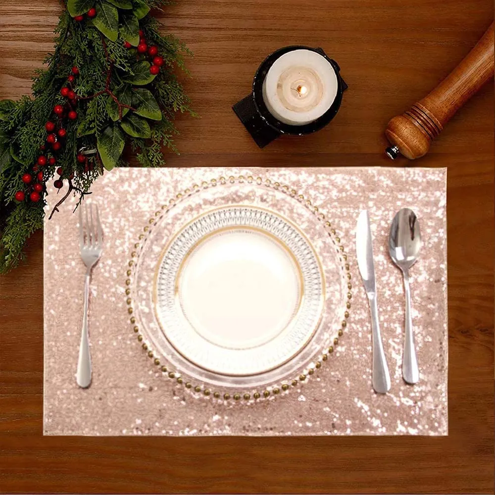 4pcs/lot  Sequin Table Mats Shiny Placemats Heat Resistant Non-Slip Glitter Place Mats for Baby Shower Wedding Dining Table Mat