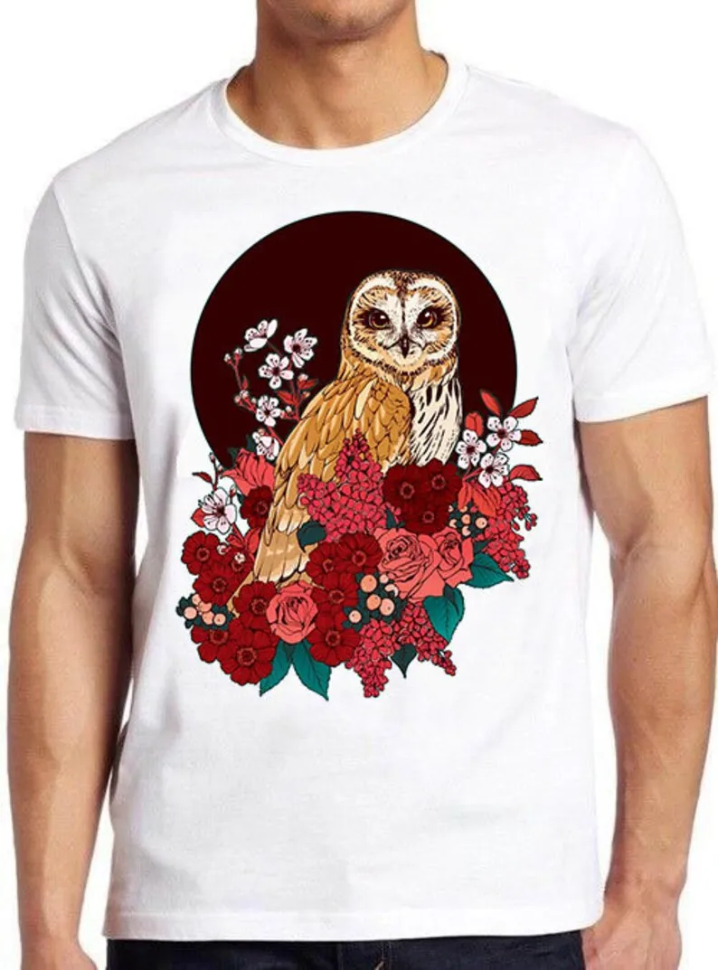 

Owl Floral Eclipse Funny Cute Animal Flowers Cool Top Gift Meme Music GamerTee T Shirt 569