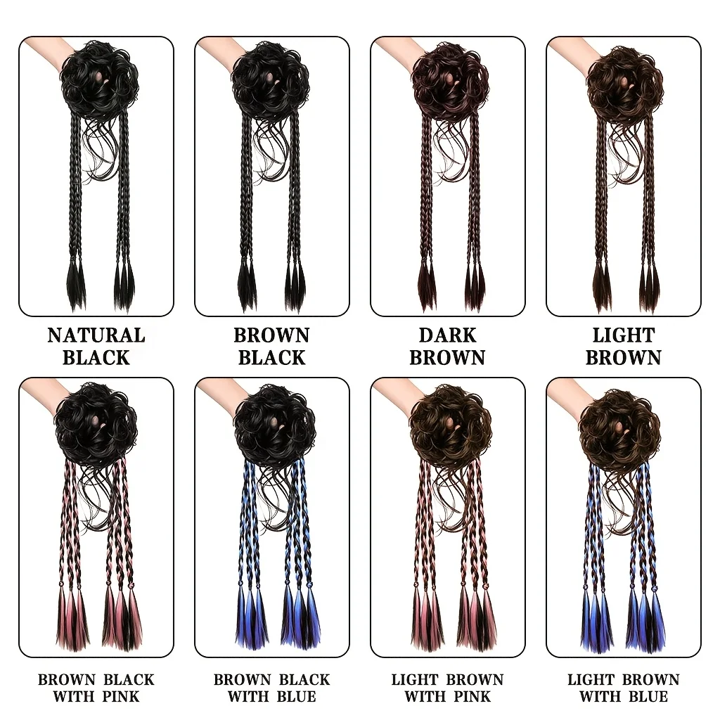 Hair braid braided ponytail synthetic hair Scrunchie long twist braided hair extension punk Y2K wig female daily party