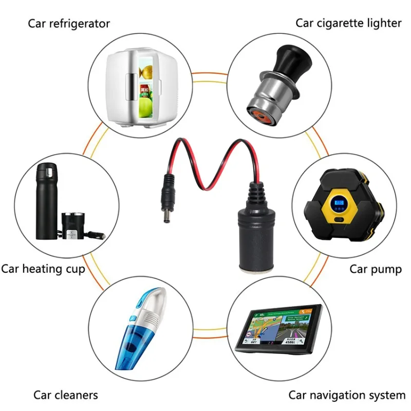 12V 24V Car Cigarette Lighter Female Seat High Power Power Socket To DC5.5X2.1mm Male and Female Head Connection Cable
