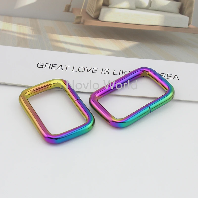 20-100pcs 6 size 13-16-20-25-33-38mm rainbow metal rectangle buckles for handbag purse adjusted ring craffts