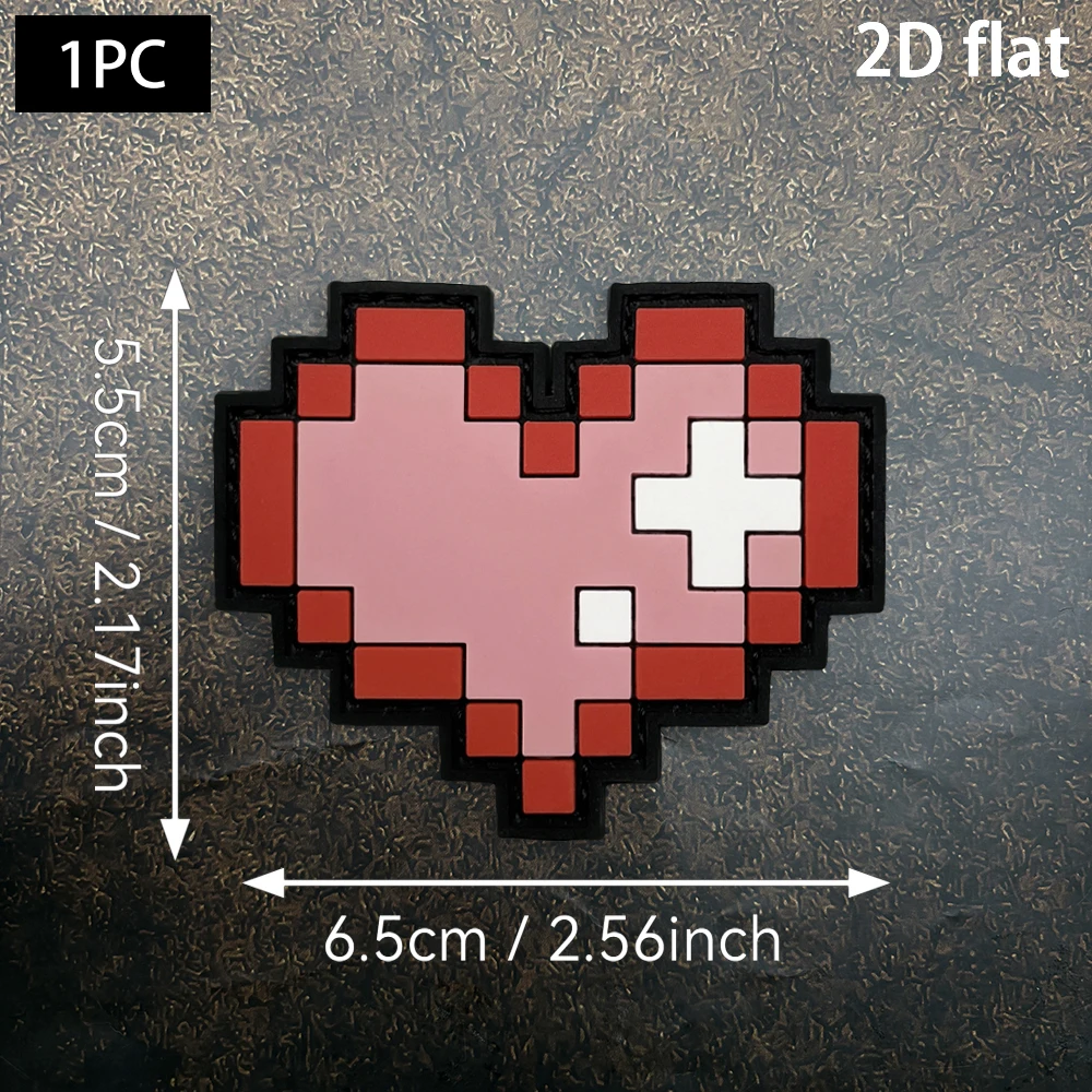 Retro Game Pixel-Style Heart Logo Badge, 2D Flat Pvc Material, Magic Tape Patch, Free Backing Material, Two Different Styles, 1 Piece, Layered 3D Embossed Edge, Not Easy to Come Off, Functional Jacket Personalized Decoration Accessory