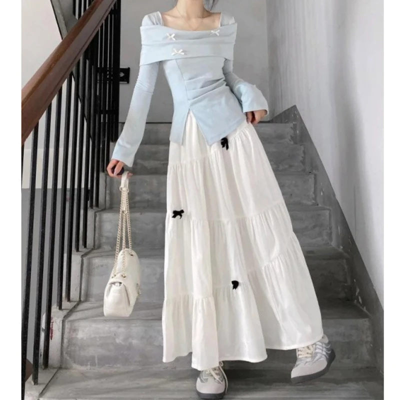 Conjunto de pre otoño con un conjunto completo de vestidos para mujer, nuevo conjunto de falda larga con temperamento, traje coreano pequeño, 2025