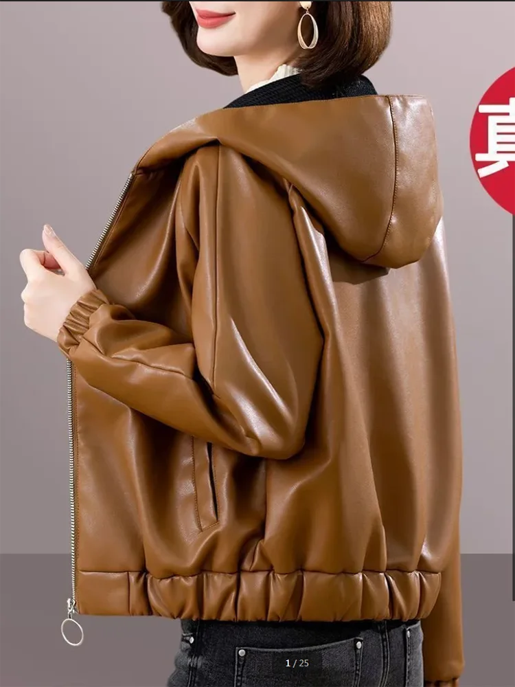 シックカジュアルレザージャケット アウター レディース 2025 新作 秋冬 ファー ワンピース ルーズ スリミング ショートレザージャケット トップス