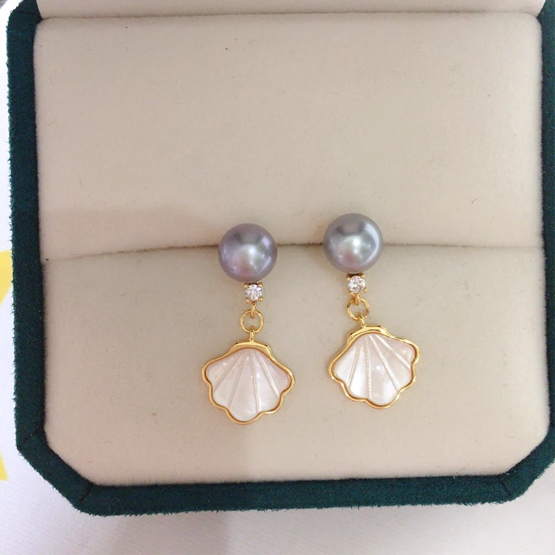 ZHBORUINI 2024 14K placcato oro Orecchini di perle naturali Fritillaria naturale S925 Orecchini in argento con ago per orecchio per gioielli da donna