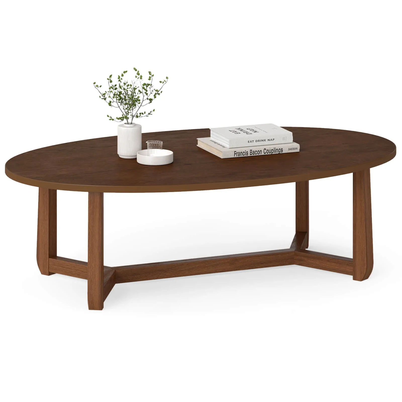 

46” Oval Coffee Table w/Thickened Top & Solid Rubber Wood Frame for Living Room