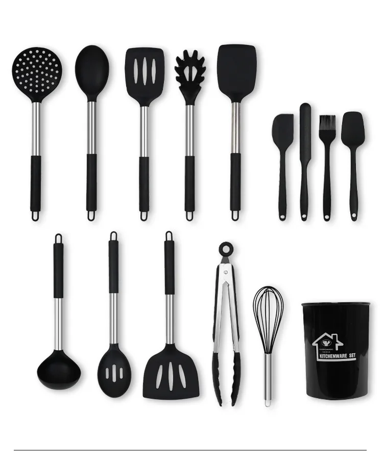 Silicone Spatula Soup Spoon Oil Brush Spatula Egg Beater 15-piece Non-stick Cooker High Temperature Cooker Set Kitchen Utensils