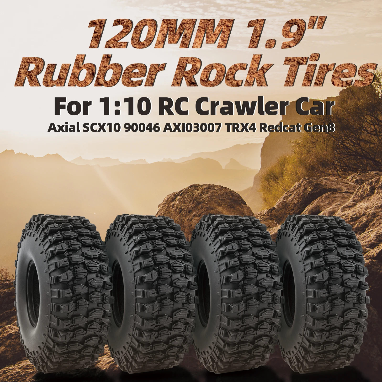 Neumáticos de goma para coche teledirigido, piezas y accesorios de 120MM, 1,9 pulgadas, 1:10 RC Crawler, Axial SCX10 90046 AXI03007 TRX4 Redcat Gen8