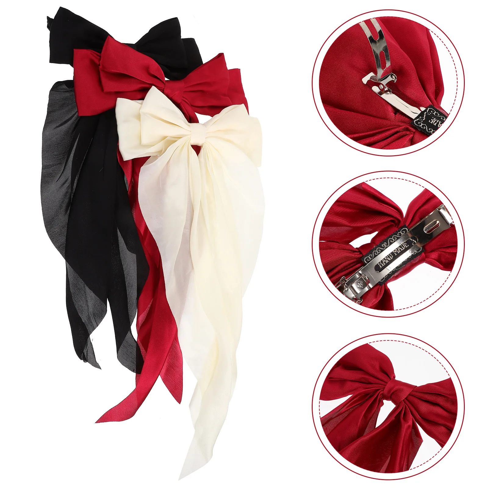 

3 Pcs Hair Barrettes Big Bow Clip Bows for Women Ponytail Girls Headgear Clips Ribbon