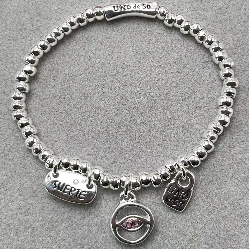 UNOde50-tobillera exquisita con joyas para mujer, sandalias descalzas de playa, accesorios de metal plateado, Original, novedad de España, 2024