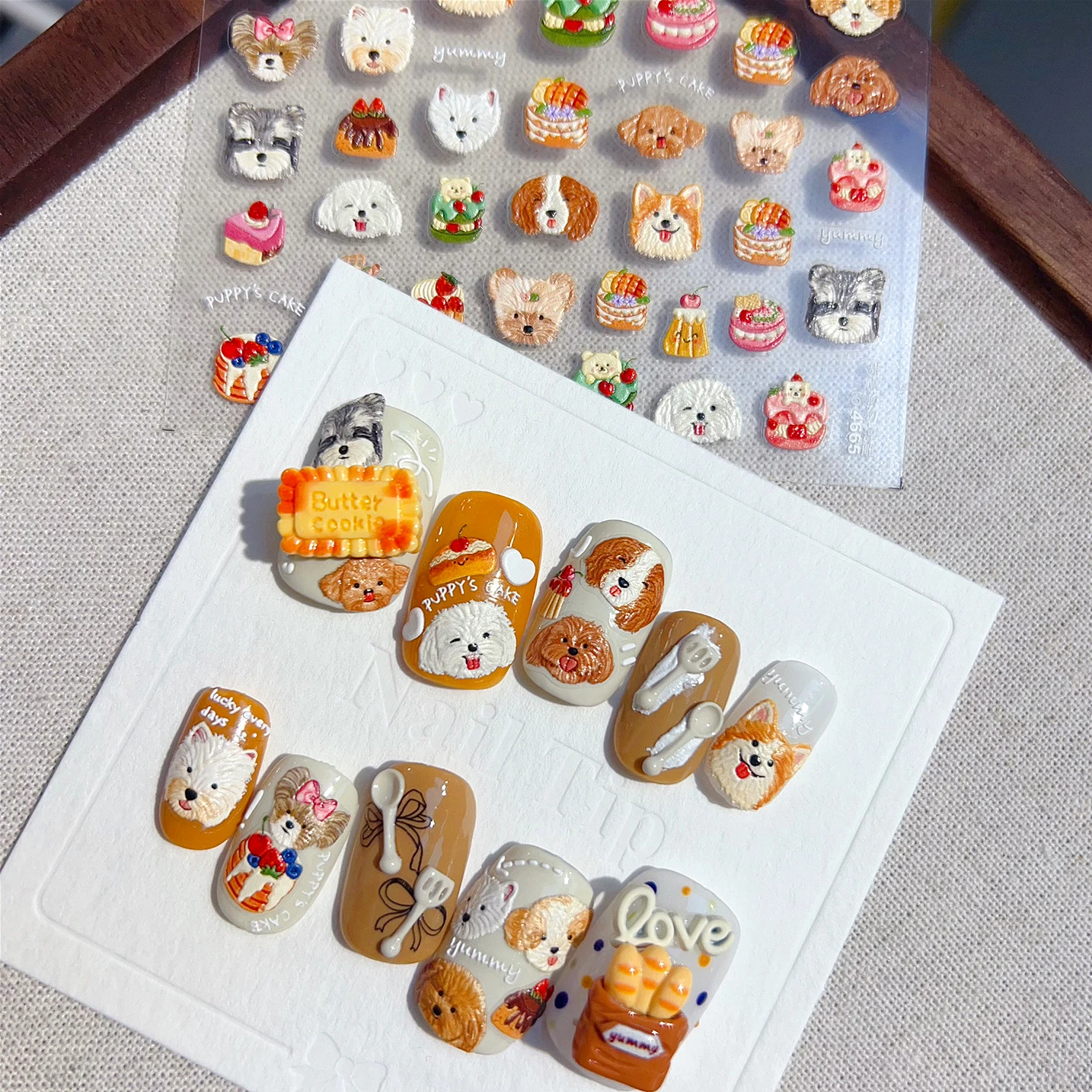 Cute Mango Dog Puppy Bear Bichon Blueberries Strawberry Cake Fruit Juice Desserts Corgi Adhesive Nail Art Sticker Manicure Decal