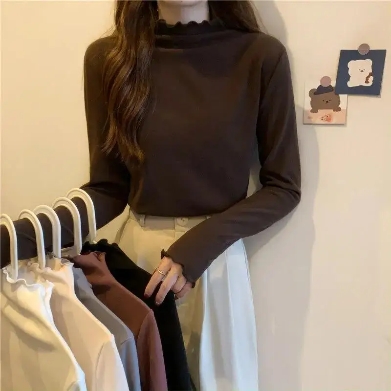 High-End Double-Faced Fleece Thickened Half-High Collar Women's Base Shirt Versatile Stylish Warmth Commute Style Pure Color