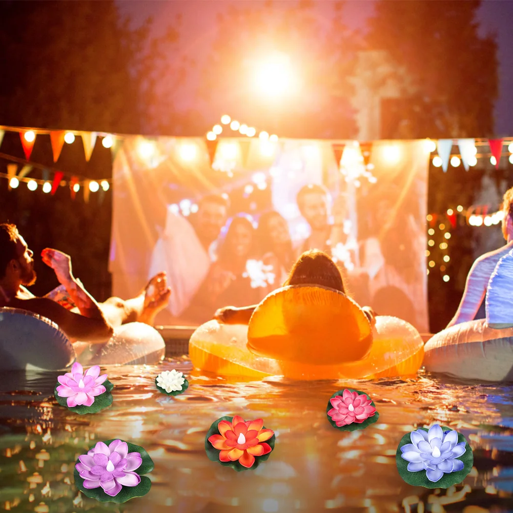 

Floating Pool Light Battery Operated Lily Pad Flower Candle Waterproof Decorative River Lantern Blessing Water Lily Candle Light