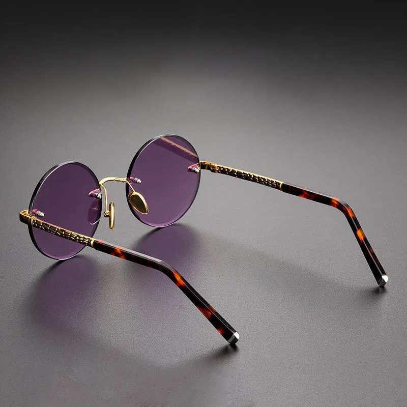 Glass Sunglasses Men Women Natural Crystal Stone Purple Lens Glasses Vintage Rimless Round Women's Sunglasses Outdoor Goggles
