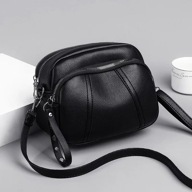 Women’s Leather Crossbody Bag, Multi Zip Pocket, Stylish Shoulder Purse with Adjustable Strap, Perfect for Daily Use, Outings