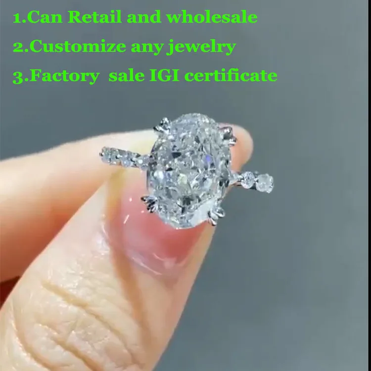 

Luxury Solid 18K White Gold 3Ct Oval D Color IGI Labing Diamond Ring wedding Ring