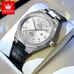 OLEVS Young Girl's Watches Full Diamond Design Comfortable Leather Strap Stainless steel Date Waterproof Women Watch Reloj