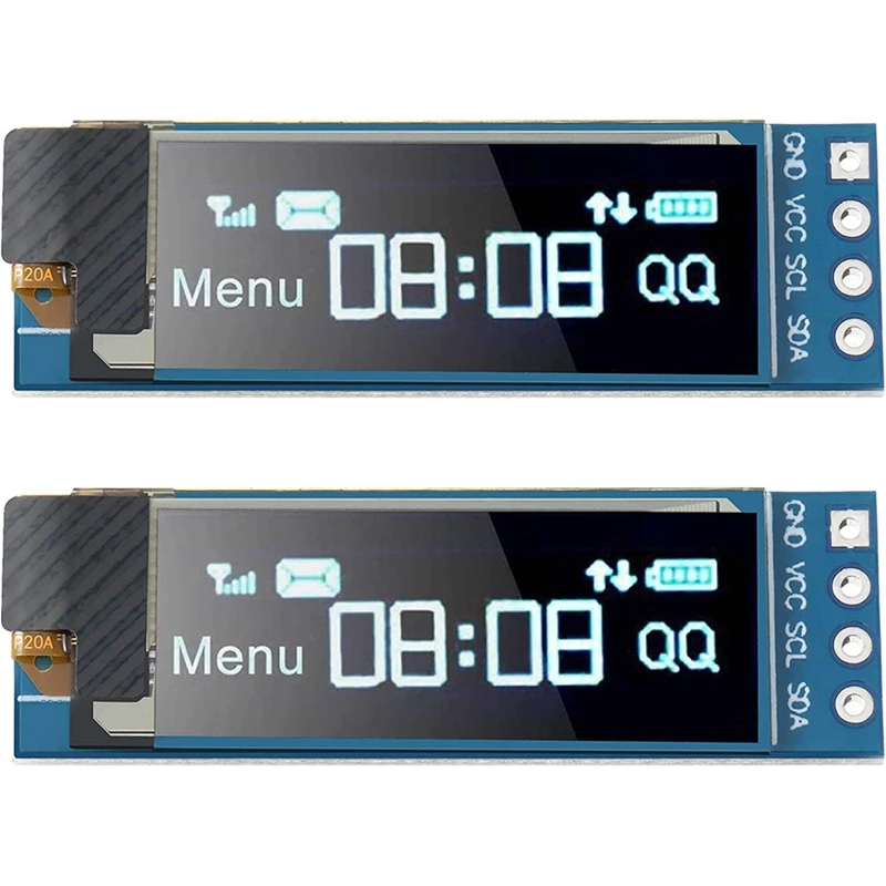 New 2 Pieces I2C Display Module 0.91 Inch I2C SSD1306 OLED Display Module Blue I2C OLED Screen Driver DC 3.3V - 5V