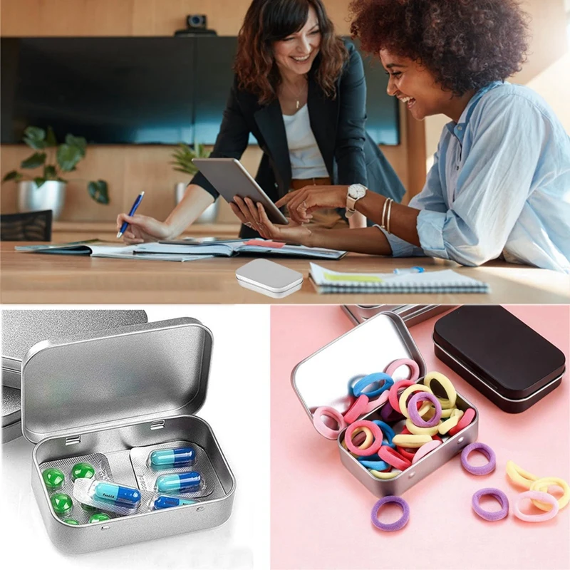 ●2 PCS Small Storage Box with Lid Rectangular Small Tin Boxes Metal Box with Lid Small Tin Box for Home Storage Silver-ABFB