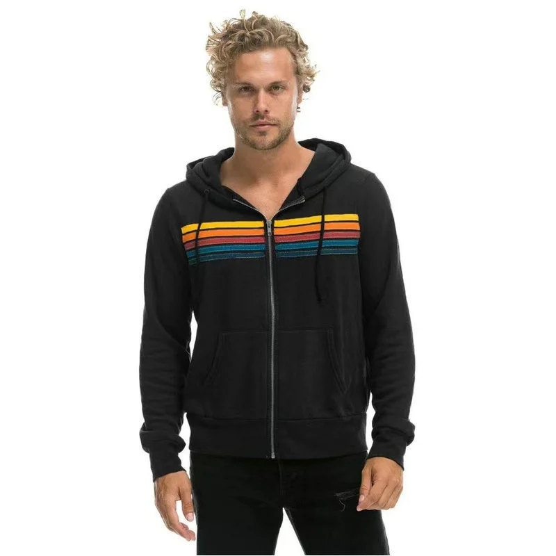 Women Hoodies Coat 2024 New Casual Rainbow Hooded shirts Fashion Zip-up Striped Cardigan Men Hoodies