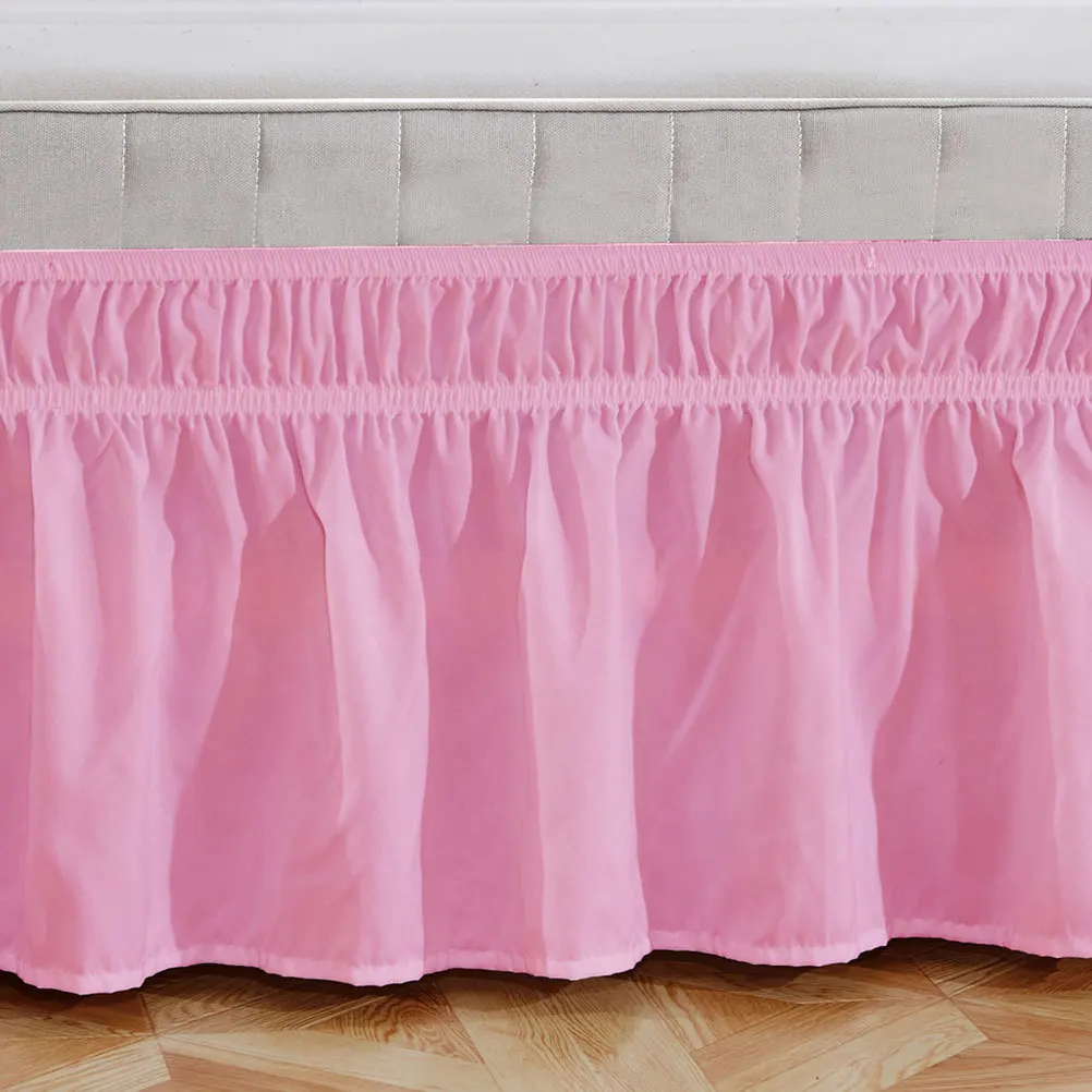 Solid Color Elastic Ruffled Bedding Waterproof Dustproof Full Coverage Bed Sheet For Master Bedroom Pink