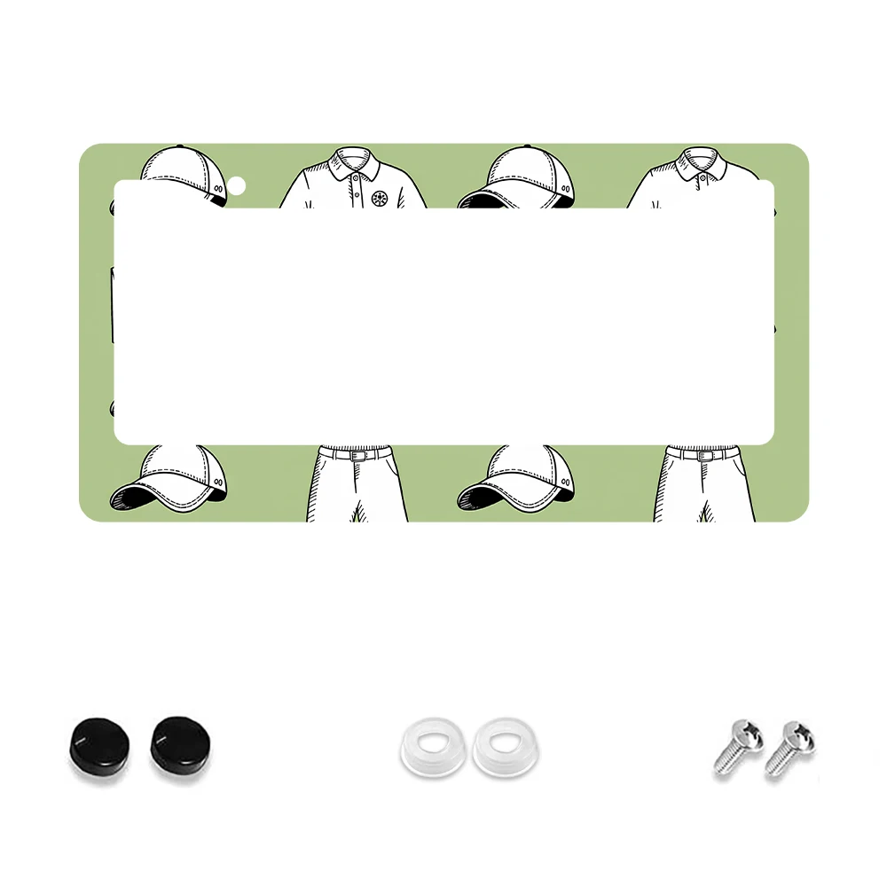 

1pc Green Background White Caps and Shirts Pattern 2 Hole License Plate Frame, Aluminum Material, 6x12 Inches, with Screw Kit