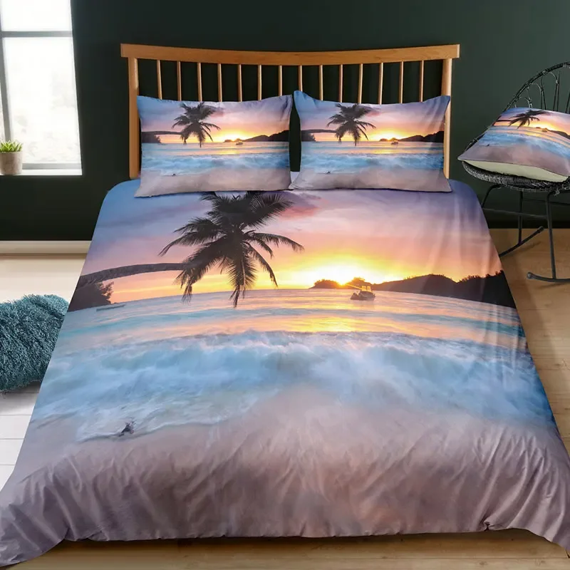 Dream NS Modern Nature Bedding Set 3D Digital Printing Beach Coconut Grove Summer Bedroom Quilt Cover Pillowcase Bedding Kit