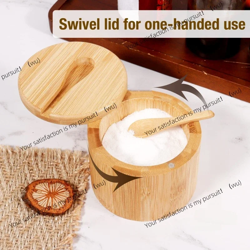 Salt Seasoning Jars Pepper Jar Bamboo Condiment Box Bowl Storage Pot Set Wood Sugar Container Holder Lid Function Multi Bowls