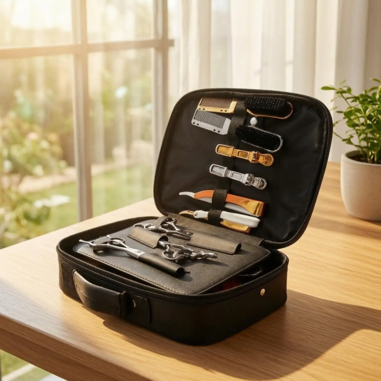 Velvet Barbers Accessories Suitcase for Grooming Tools with Secure Elastic Holders and Compartments