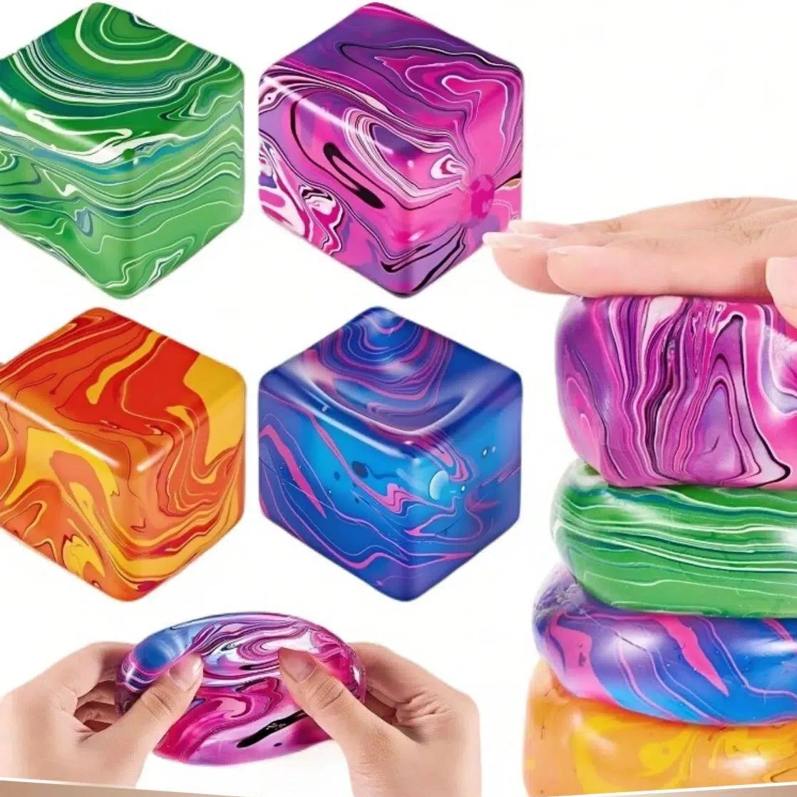 Soft Glutinous Slow Rebound Sensory Toy, Gel Filled Stretchable Cube and Ball Set, Stress Relief Soft Ice