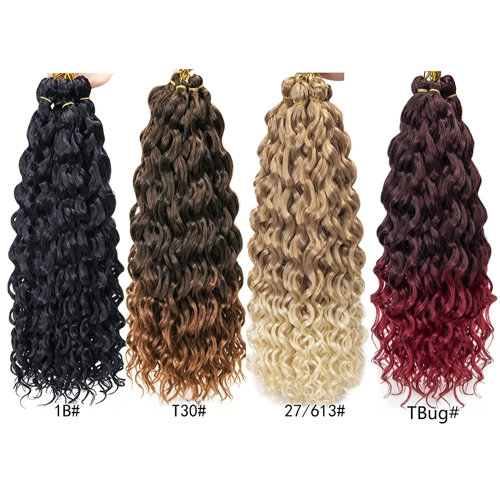 オーシャンウェーブクロシェヘア6パック、ディープウェーブカーリークロシェヘア（女性用）、バーガンディ、ハワイカーリーブレードヘア、合成ボヘミアンヘア