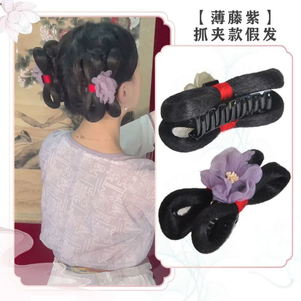 Peruka z klipsem do włosów w stylu dynastii Ming - uniwersalny sztuczny kok z regulowanym klipsem do paznokci dla początkujących, bez umiejętności, peruka Hanfu