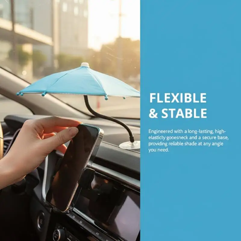 360 Degree Car Phone Sunshade Bending Design Umbrella Adhesive Clip Prevents Overheating Ideal for Summer Dashboard Placement