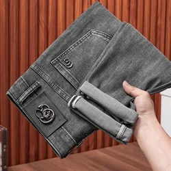 2024 new high-end affordable luxury men's jeans fashion brand slim fit skinny pants stretch casual all-matching long