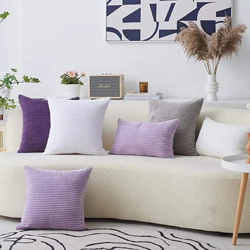 Fliederrosa, weicher Cord-Kissenbezug, einfarbig, gestreift, modernes Dekor, Geschenk, Kissenbezüge für Couch, Sofa, Schlafzimmer, Wohnzimmer – Detail 8