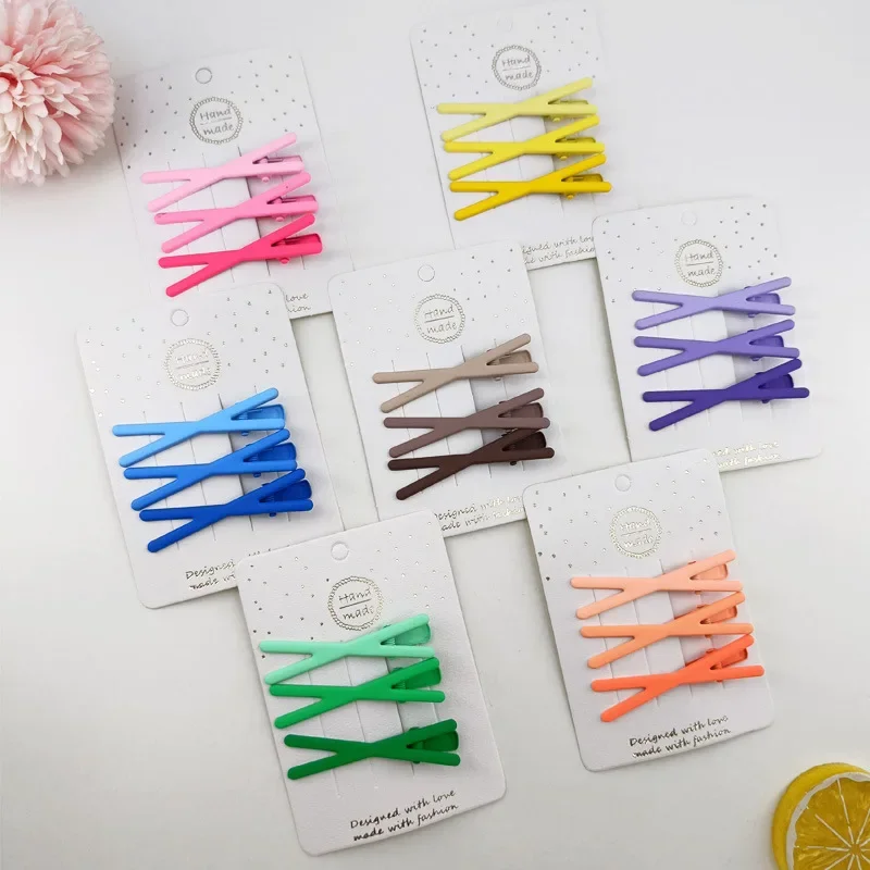 Korean Sweet Girls Sweet Hairpin Gradient Color Cross Seamless Bangs Side Clip Broken Hair Clip Edge Clip Candy Color Headwear