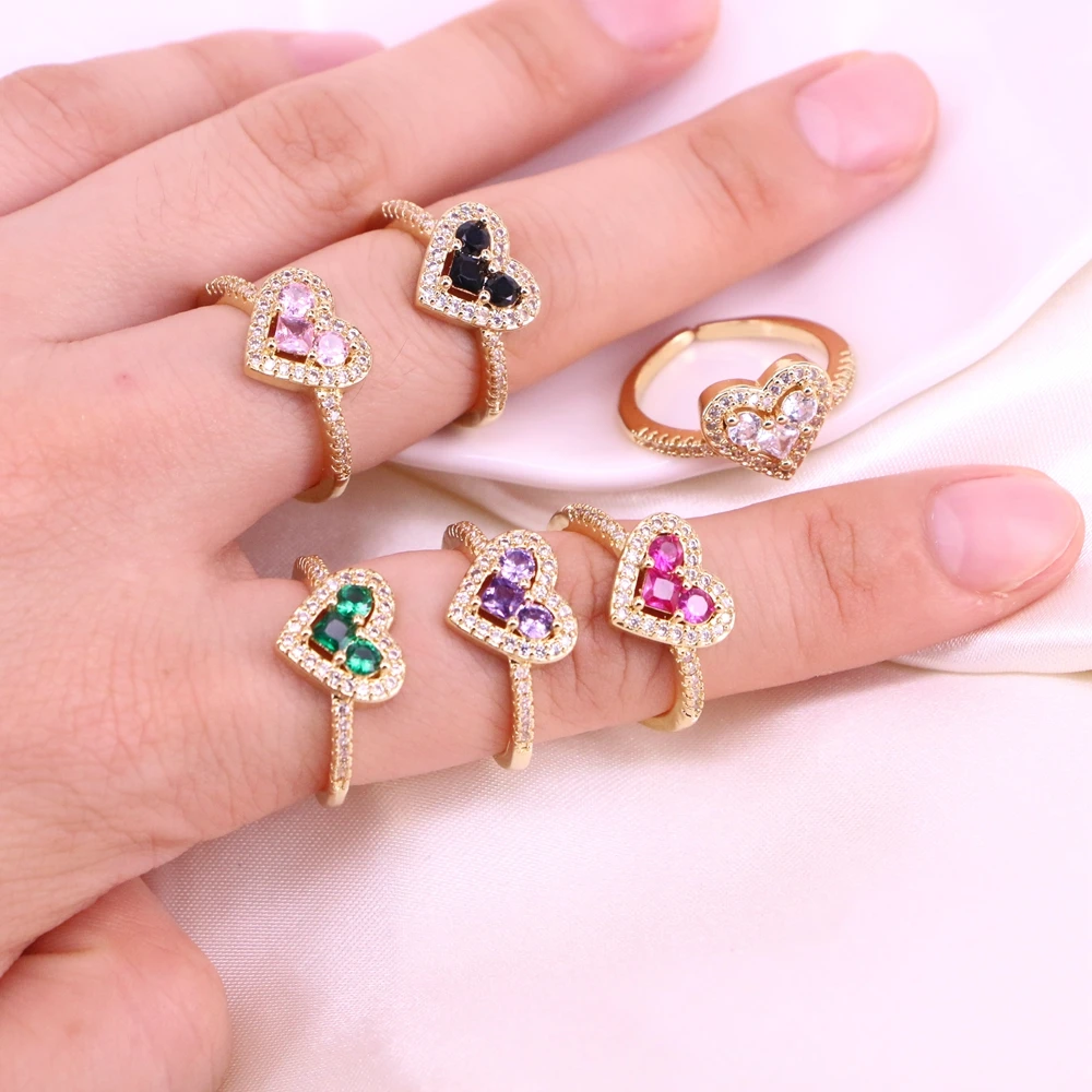 10PCS, Colorful Rings for Women Luxury Heart Zircon Ring Wedding Engagement Female Jewelry