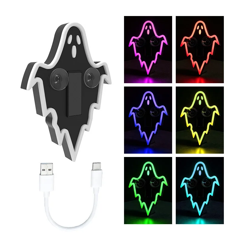 Solar Devil LED Car Ghost Ambient Light, Dynamic Rear Windshield Decorative Expression Light for Car, Halloween Decoration