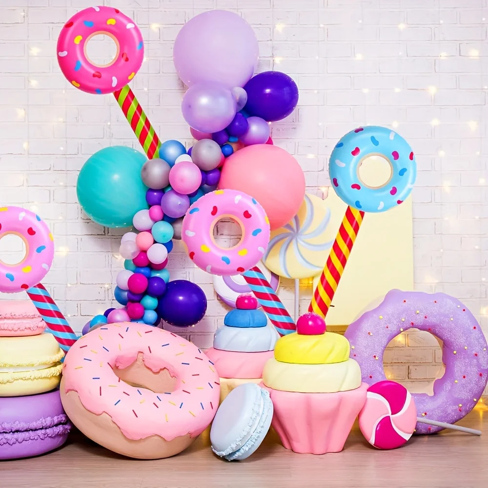 6 paquetes de piruletas inflables de colores aleatorios, juguetes inflables de donuts, perfectos para decoraciones de fiestas de cumpleaños, recuerdos novedosos para fiestas.