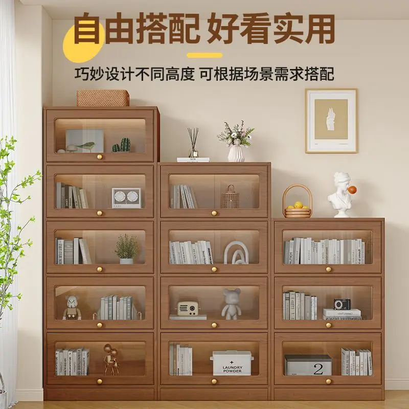 Rak buku kayu solid, lemari di dinding, perlengkapan rumah tangga